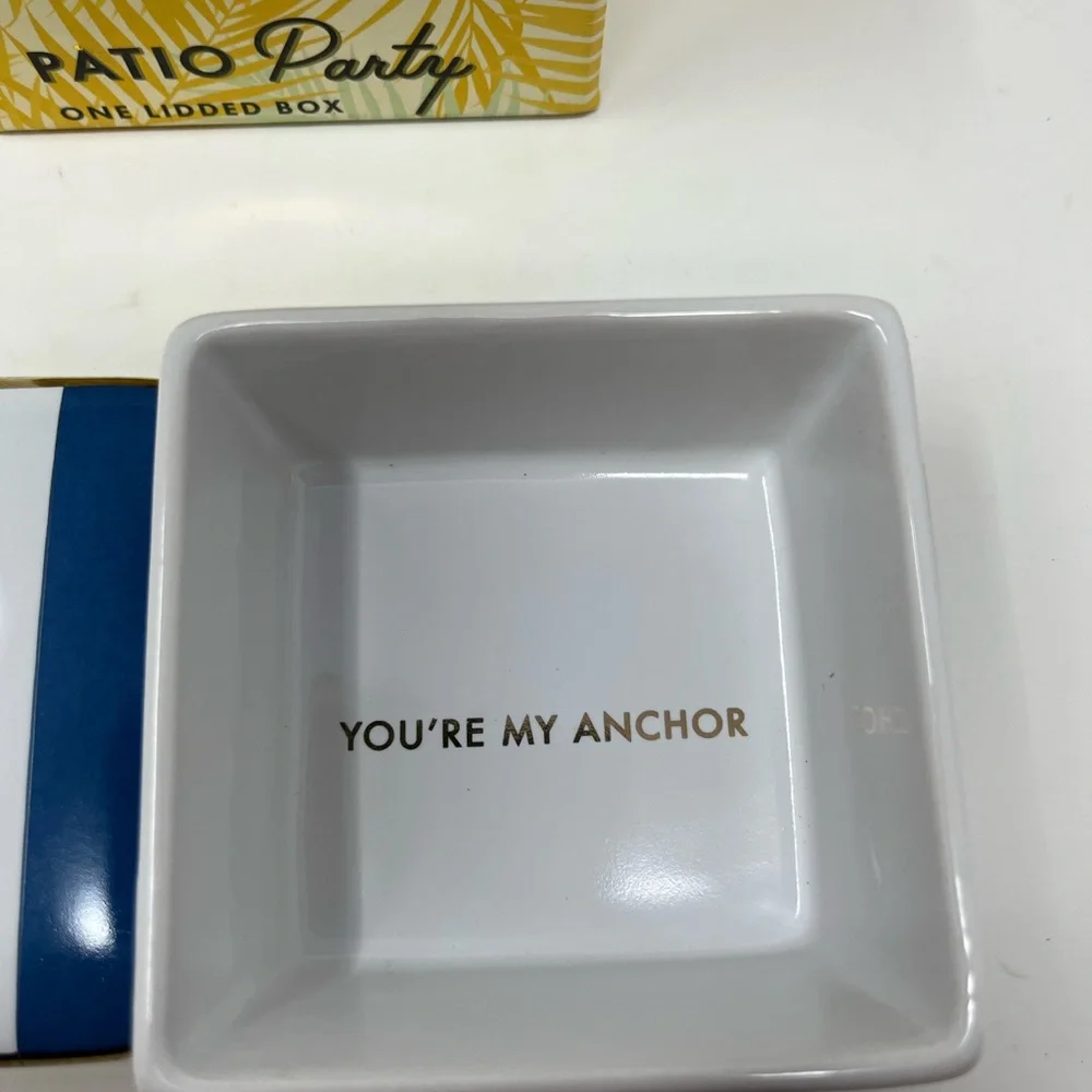 Gold Anchor Blue &White Stripes Trinket Ceramic Box 3
